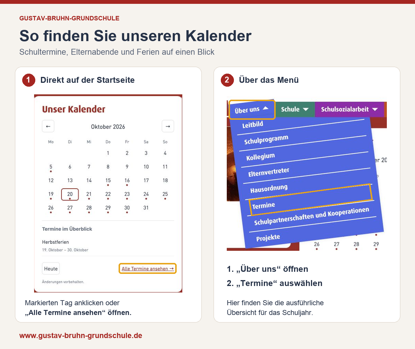 Neu auf unserer Website: Alle Schultermine auf einen Blick